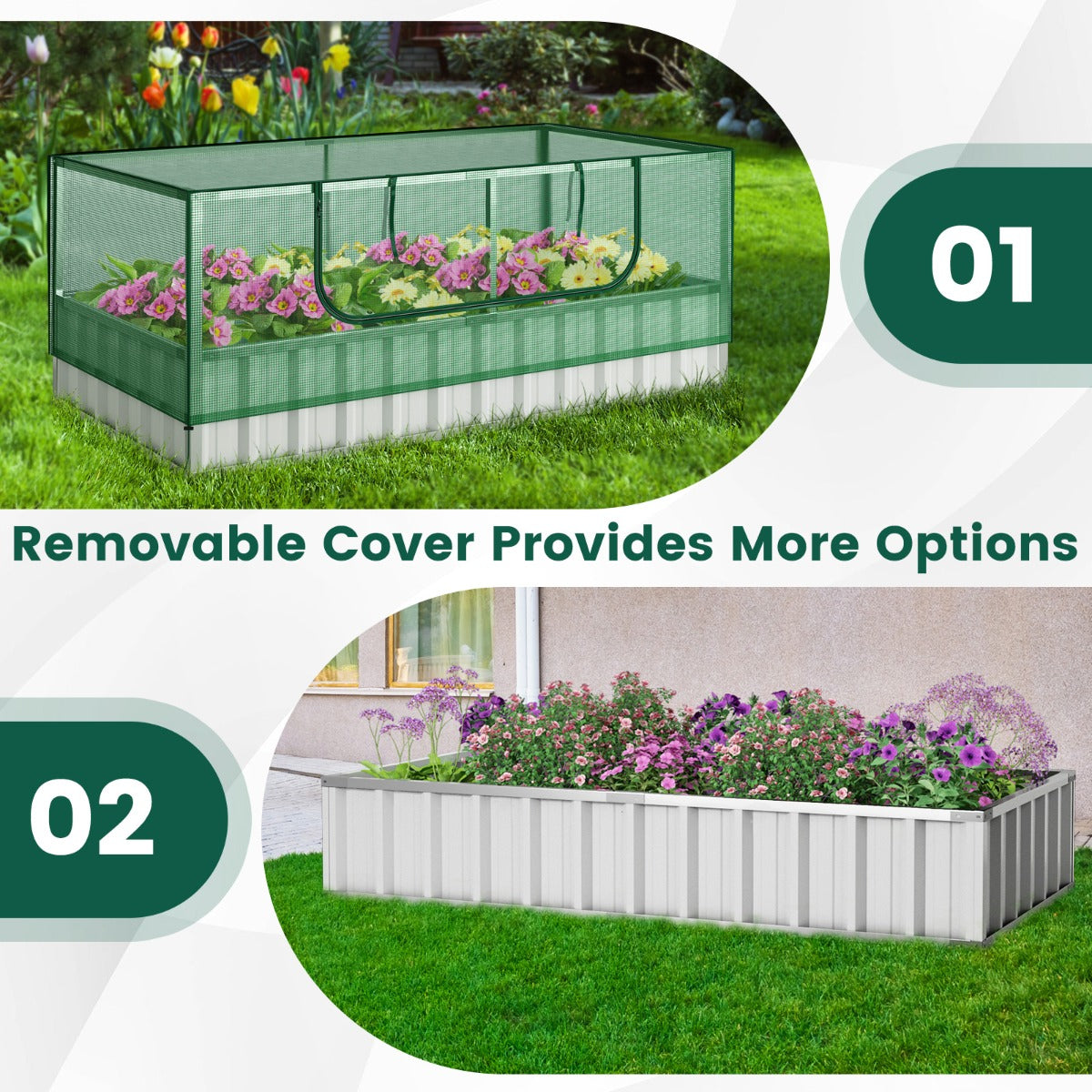 174 x 90 x 70 cm Galvanized Raised Garden Bed with Cover