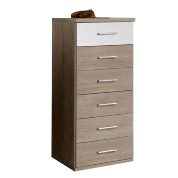 Daniel 6 Drawer Narrow Chest - White Gloss And Oak Effect