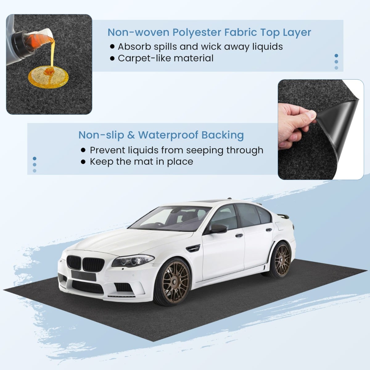 253 x 221 cm Reusable and Washable Garage Floor Mat Includes Double Sided Tape