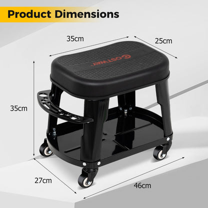 Garage Rolling Stool with Equipment Tray and Tool Holder-Black