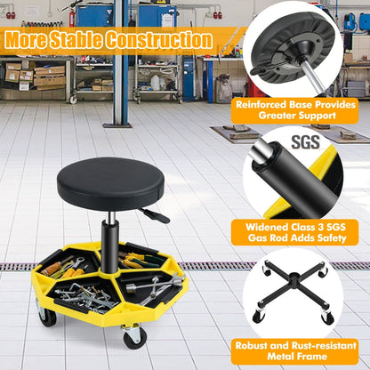 Garage Workshop Creeper Seat with Padded Seat and Tool Tray-Yellow