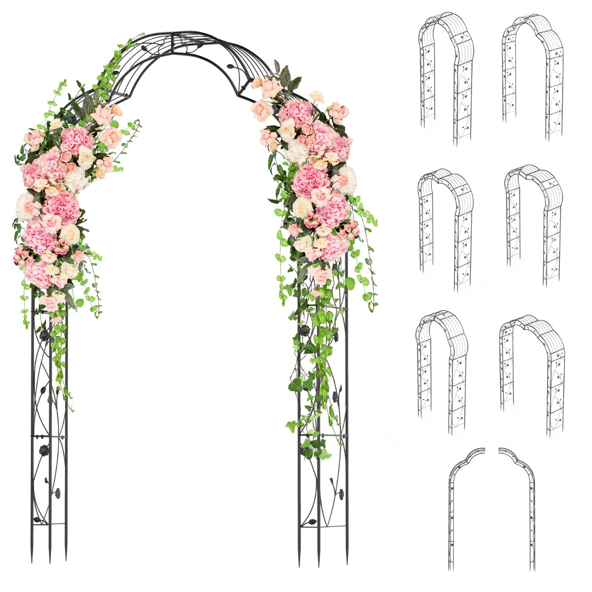 Garden Arch Arbor Trellis 2 Half Arches Metal Arbour Archway-Black