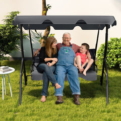 Garden Patio Metal Swing 3 Seater Lounger-Grey