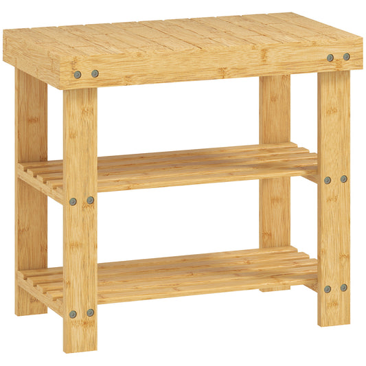 HOMCOM Two Shelf Bamboo Shoe Storage Bench - Natural Finish