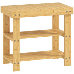 HOMCOM Two Shelf Bamboo Shoe Storage Bench - Natural Finish
