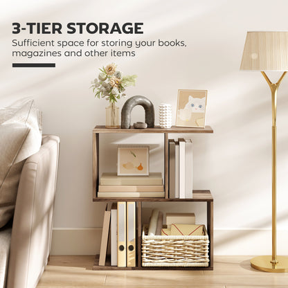 HOMCOM Side Table, Narrow End Table with Storage Shelves, S-Shaped, 3-Tier, 50W x 19.5D x 58H cm, Oak