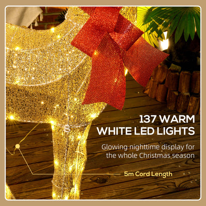 Outsunny Lighted Reindeer Christmas Decoration, Light Up Christmas Deer with 137 LED Lights for Indoor, Outdoor, Garden, Lawn, Gold Tone