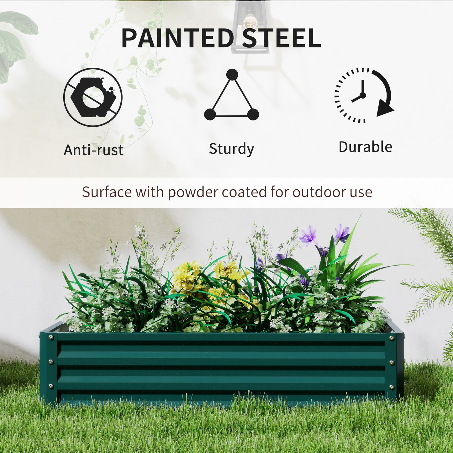 Outsunny Set of 2 Raised Beds for Garden, Galvanised Outdoor Planters for Herbs Vegetables, Use for Patio Balcony, Green