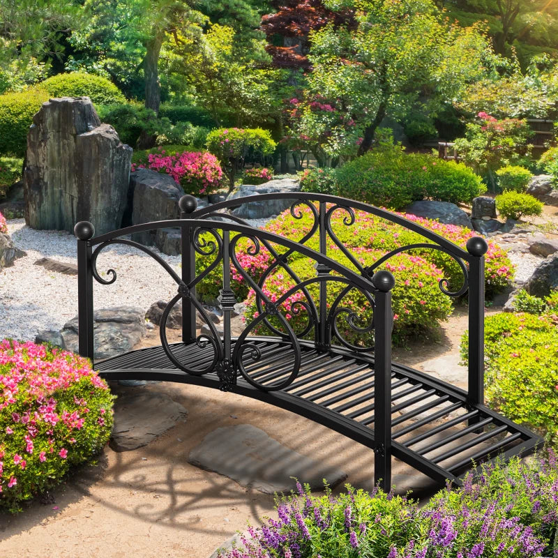 Outsunny Classic Garden Bridge with Safety Railings Arc Footbridge Decorative Pond for Backyard Creek Stream, Black