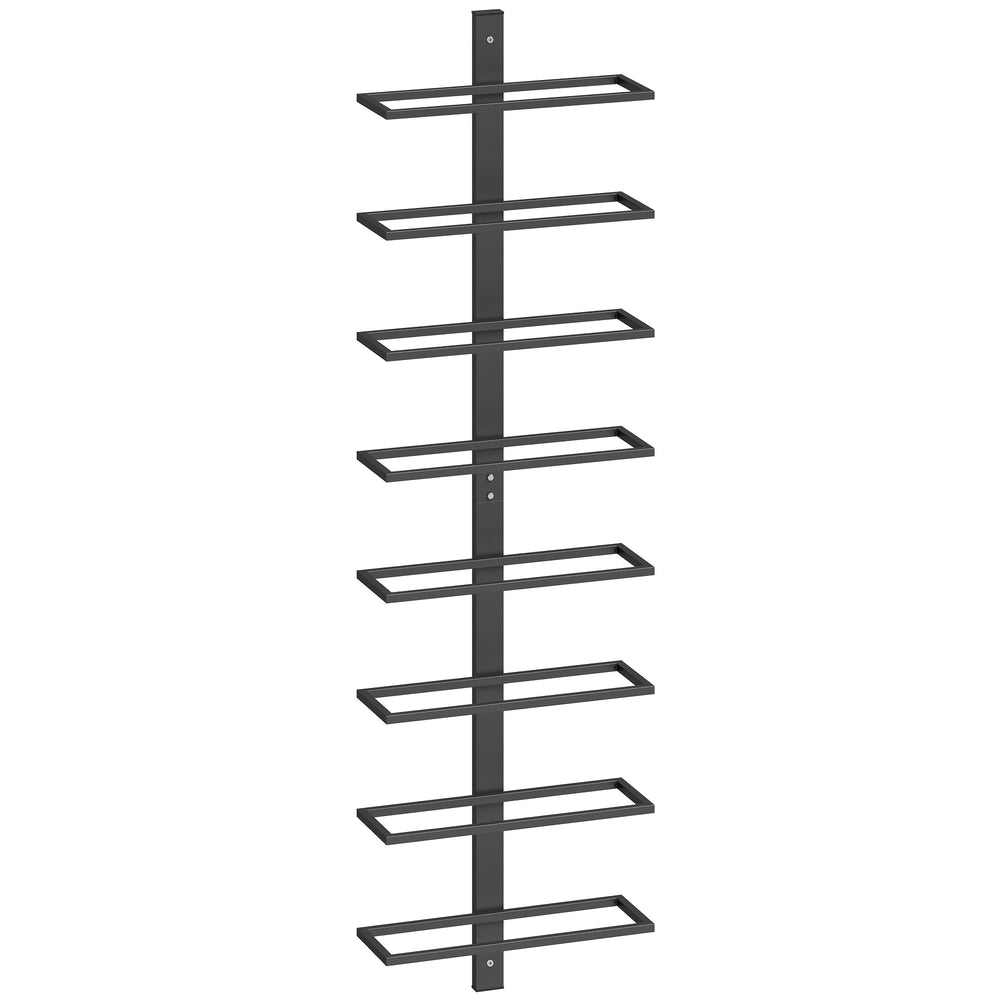 HOMCOM Wall Mounted Wine Rack, 8 Tier Metal Wine Display Rack, Storage Holder for Kitchen, Black