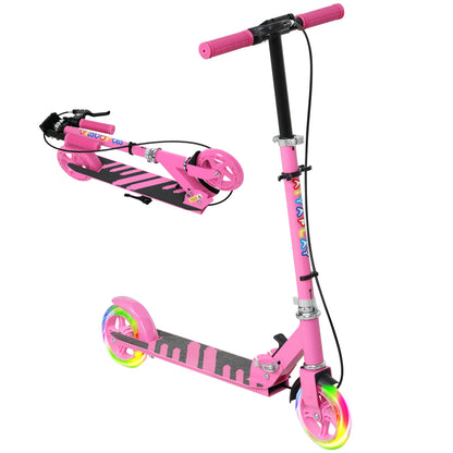 AIYAPLAY Scooter for Kids Aged 3-8 Years, with Adjustable Handle, Two Light Up Wheels, Handbrake, Rear Brake, Pink