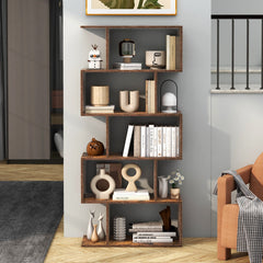 5-Tier Bookshelf with Anti-Toppling Device for Living Room Home Office-Rustic Brown