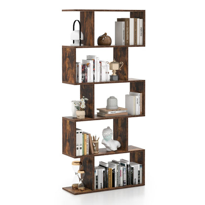 5-Tier Bookshelf with Anti-Toppling Device for Living Room Home Office-Rustic Brown