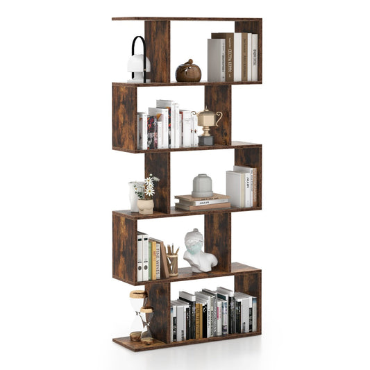 5-Tier Bookshelf with Anti-Toppling Device for Living Room Home Office-Rustic Brown