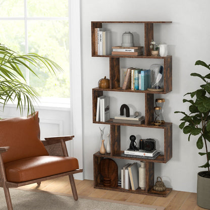 5-Tier Bookshelf with Anti-Toppling Device for Living Room Home Office-Rustic Brown