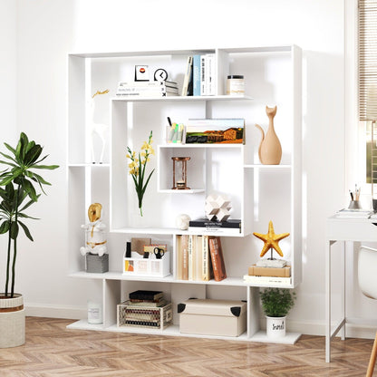7-Tier Geometric Bookshelf with 2 Anti-Tipping Kits-White