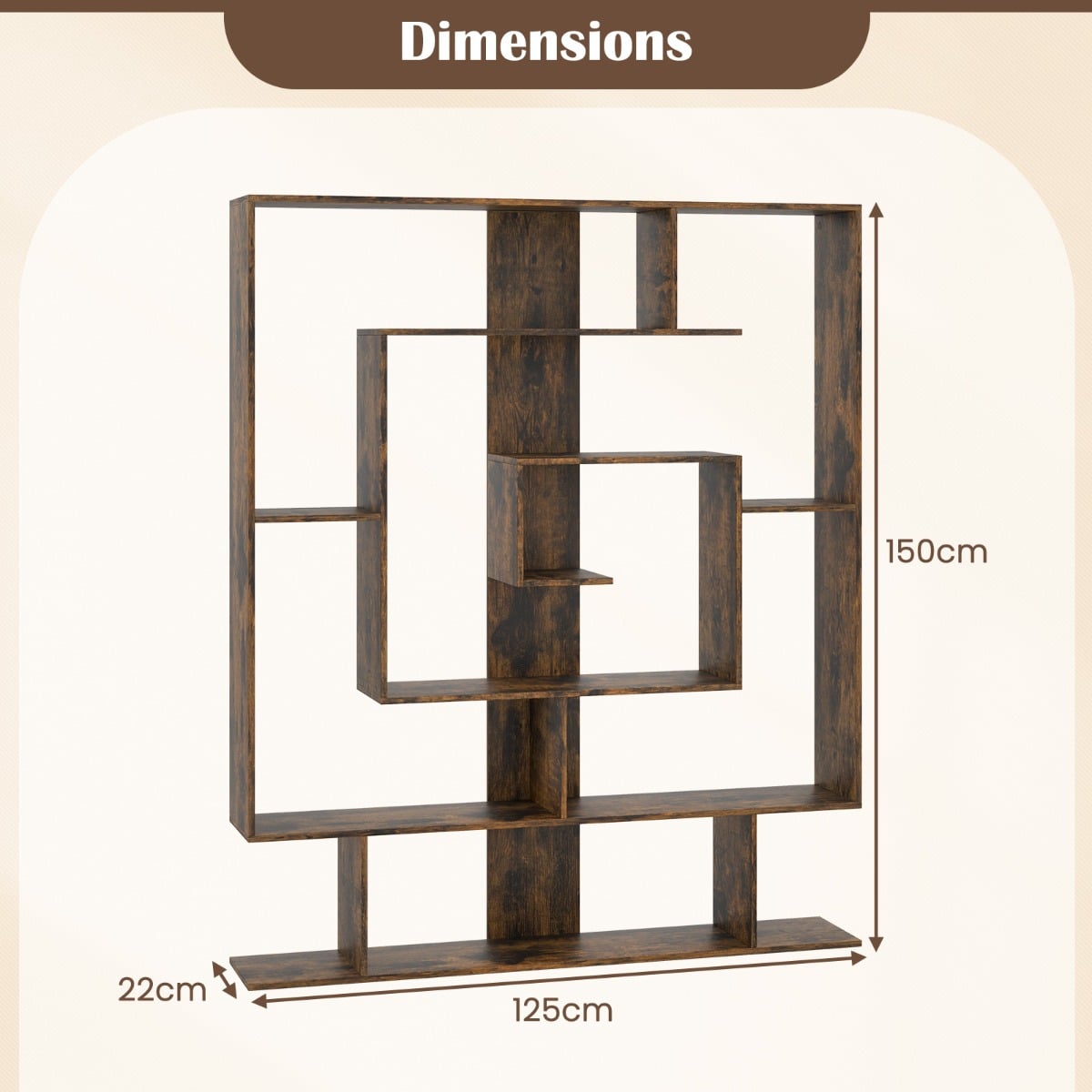 7-Tier Geometric Bookshelf with 2 Anti-Tipping Kits-Rustic Brown
