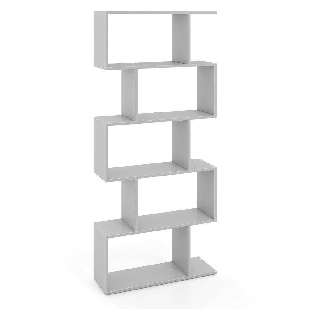 Geometric S-Shaped Bookcase with Anti-Toppling Device for Living Room Home Office-Grey