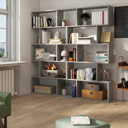 Geometric S-Shaped Bookcase with Anti-Toppling Device for Living Room Home Office-Grey
