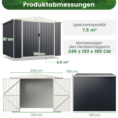7.5 x 6.3 FT Metal Outdoor Storage Shed with Lockable Door-Gray