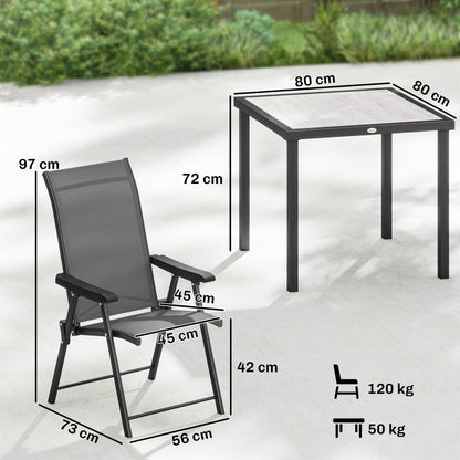 Outsunny 5 Pieces Outdoor Dining Set, Garden Dining Set for 4 with Square Table and Folding Chairs, Grey