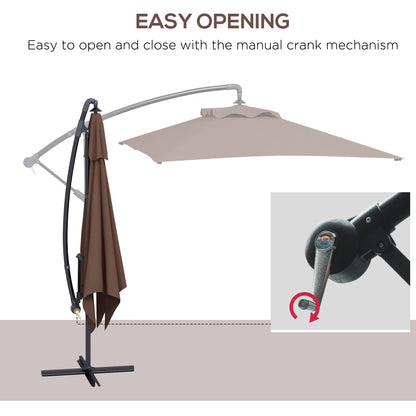 Outsunny 3m Square Canopy Cantilever Parasol, with Cross Base - Brown