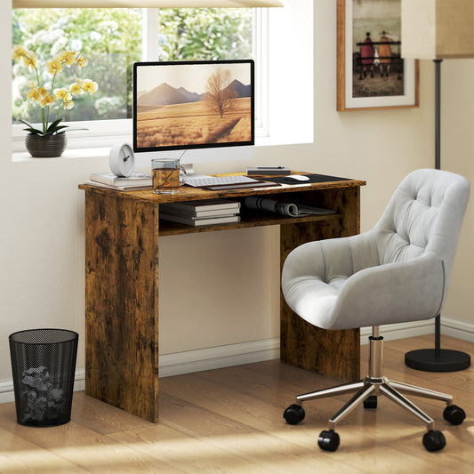 HOMCOM Boxy Work Desk, with Shelf - Wood-Effect