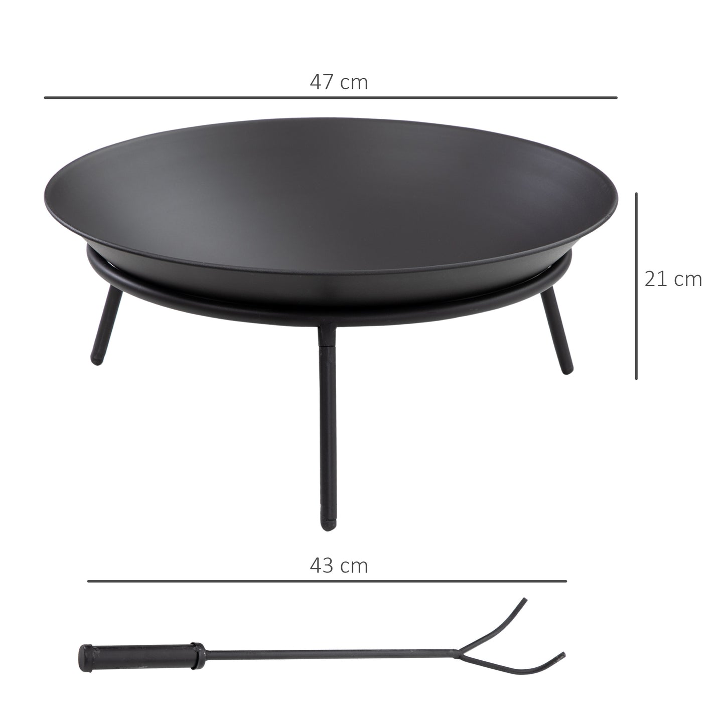 Outsunny Outdoor Fire Pit, Portable Round Firepit with Poker, for Garden, Camping, Bonfire, Picnic, Dia. 47 x 21 cm, Black