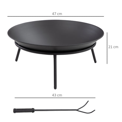 Outsunny Outdoor Fire Pit, Portable Round Firepit with Poker, for Garden, Camping, Bonfire, Picnic, Dia. 47 x 21 cm, Black
