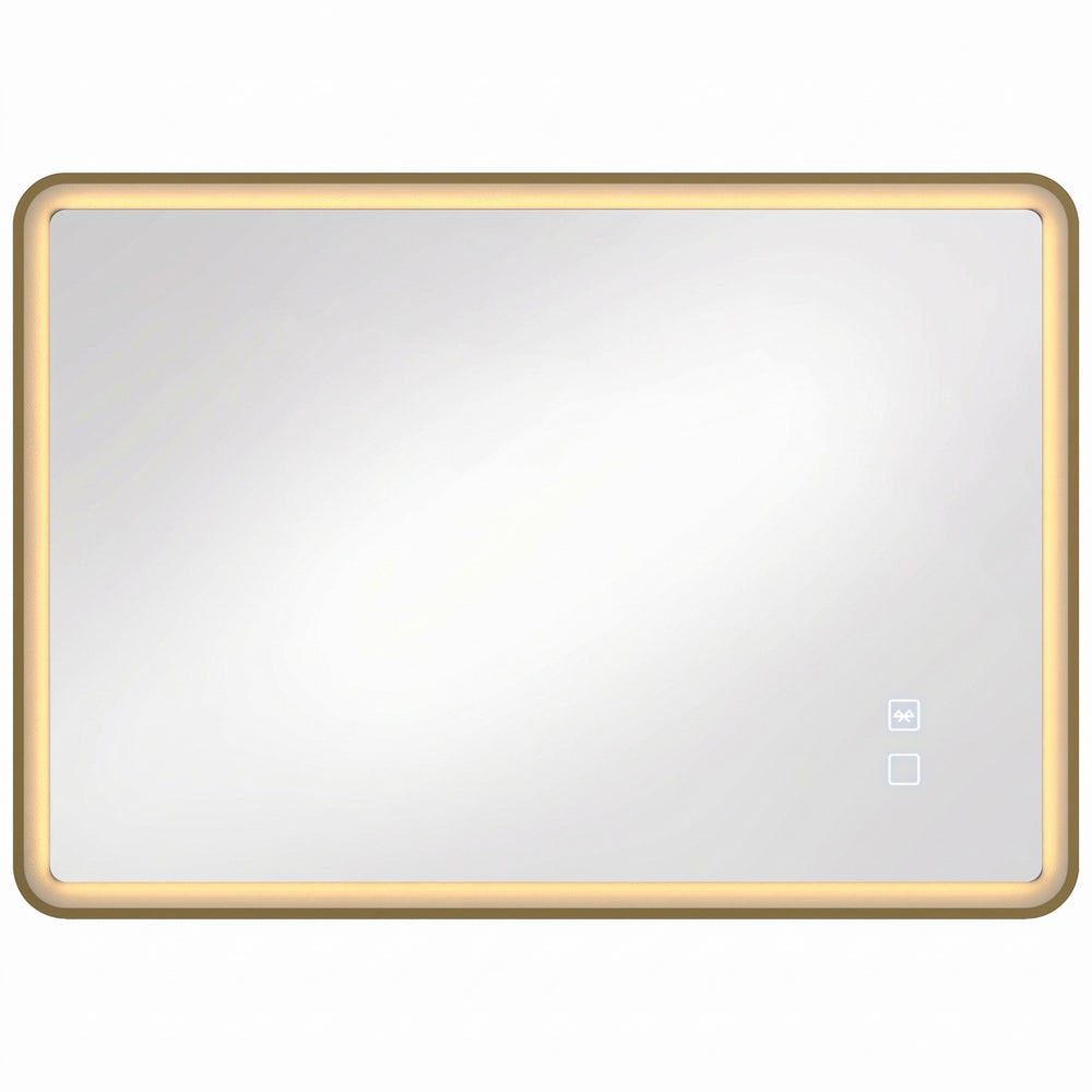HOMCOM Bathroom Mirror with LED Lights, 100x70cm Rectangle Bathroom Mirror, Dimmable, Bluetooth, Anti-Fog, Gold Tone