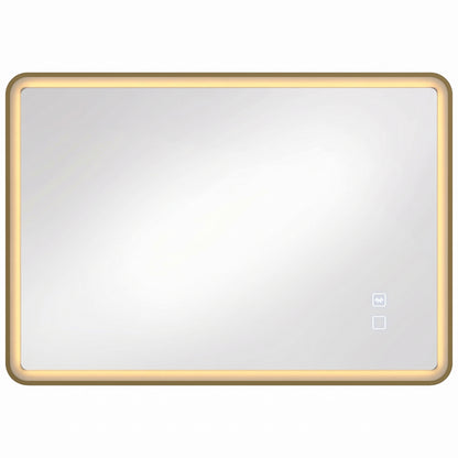 HOMCOM Bathroom Mirror with LED Lights, 100x70cm Rectangle Bathroom Mirror, Dimmable, Bluetooth, Anti-Fog, Gold Tone