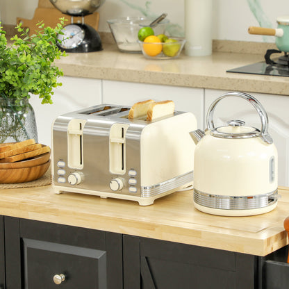 HOMCOM Polished Stainless Steel Kettle and Toaster Set - Cream