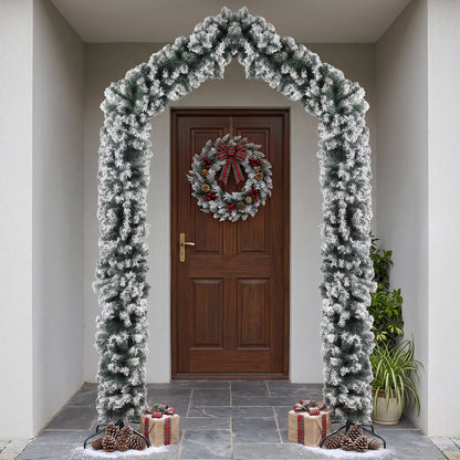 HOMCOM 9ft Flocked Snow Christmas Tree Arch, Christmas Single Arch Doorway Decor with 1400 Branch Tips and Steel Stand, Green
