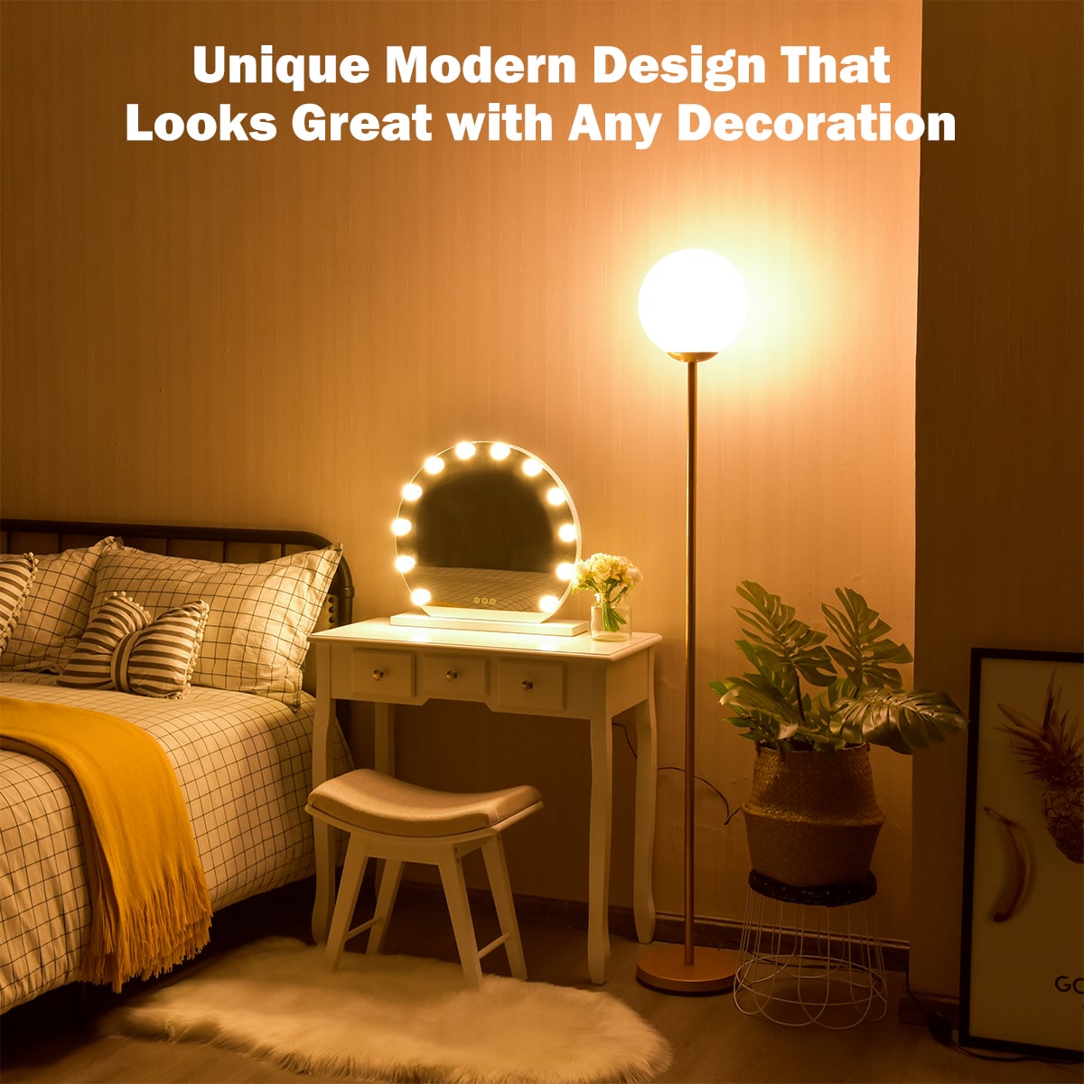 Globe Lamp Cover Floor Lamp with Acrylic Lampshade-Golden