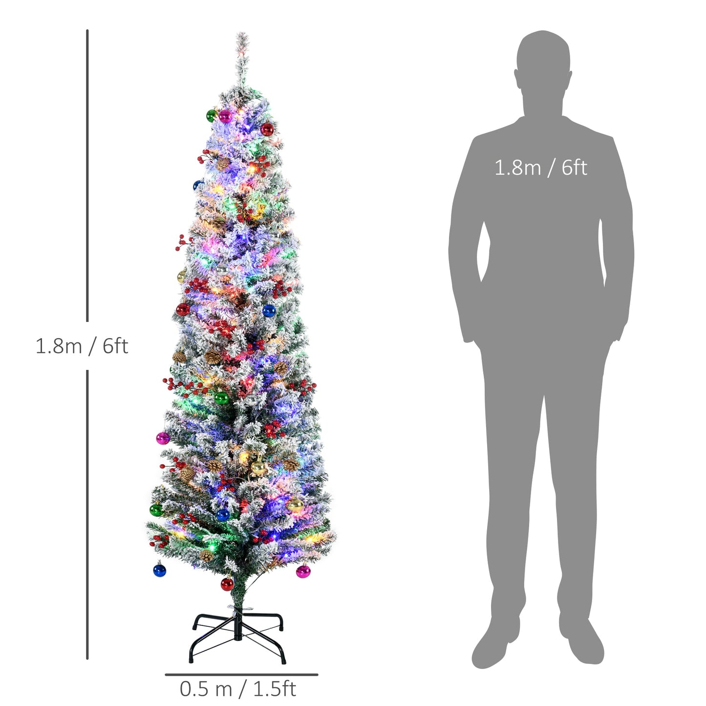 HOMCOM 6' Artificial Prelit Christmas Trees Holiday DÃ©cor with Colourful LED Lights, Flocked Tips, Berry, Pine Cone