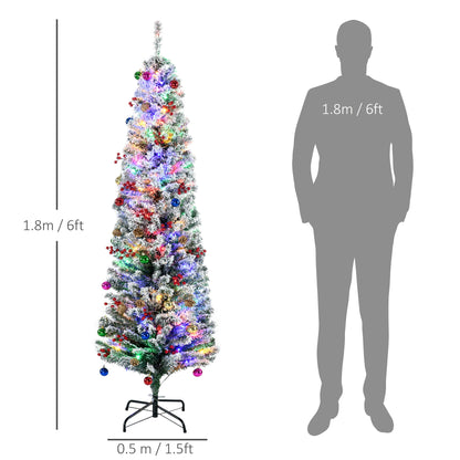 HOMCOM 6' Artificial Prelit Christmas Trees Holiday DÃ©cor with Colourful LED Lights, Flocked Tips, Berry, Pine Cone
