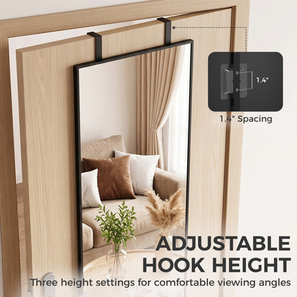 HOMCOM 40 x 110 cm Full Length Wall Mirror, Rectangular Mirror with Adjustable Hooks, Over the Door or Wall Mounted, Black