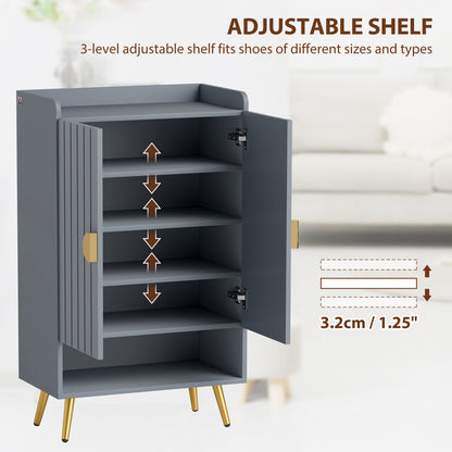 HOMCOM Modern Shoe Cabinet with 2 Doors, Open Shelf and Adjustable Shelves, 15 Pair Hallway Shoe Cupboard, Entryway Storage Unit, Light Grey