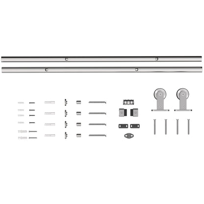 HOMCOM Sliding Door Hardware Kit Smooth Quiet 304 Stainless Steel for 200cm Track Sliver Tone