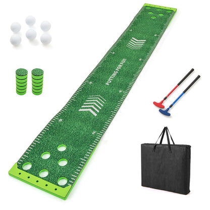 11 FT Putting Green Mat with 2 Adjustable Putters 6 Balls and 12 Hole Covers for Party
