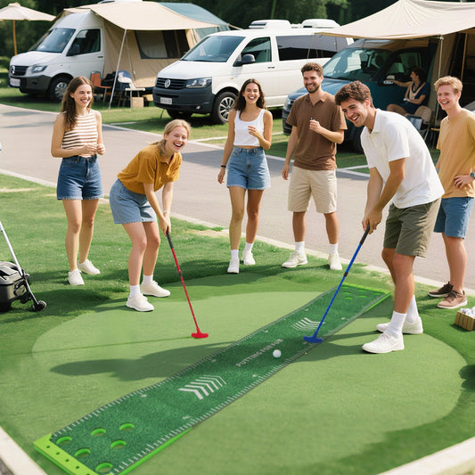 11 FT Putting Green Mat with 2 Adjustable Putters 6 Balls and 12 Hole Covers for Party