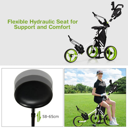 Golf Push Pull Cart with Storage Bag and Foot Brake-Green