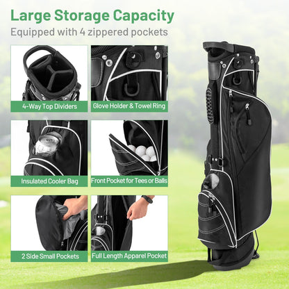 Golf Stand Bag with 4 Way Dividers-Black