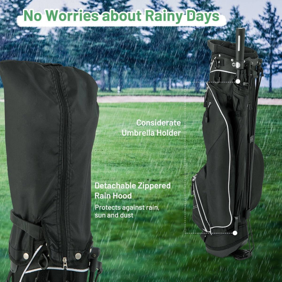 Golf Stand Bag with 4 Way Dividers-Black