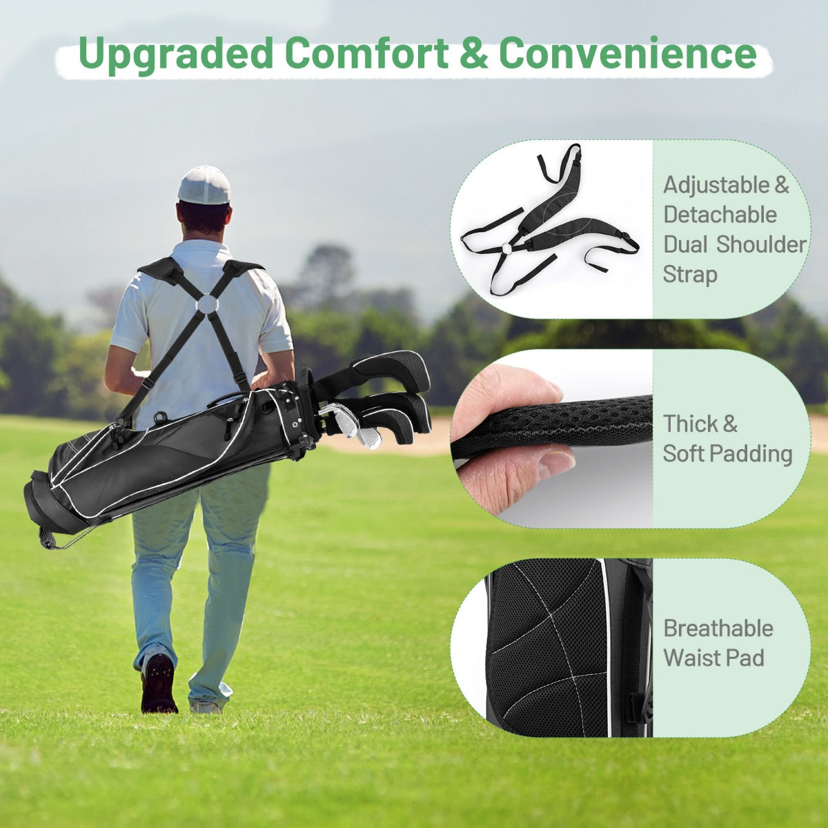 Golf Stand Bag with 4 Way Dividers-Black