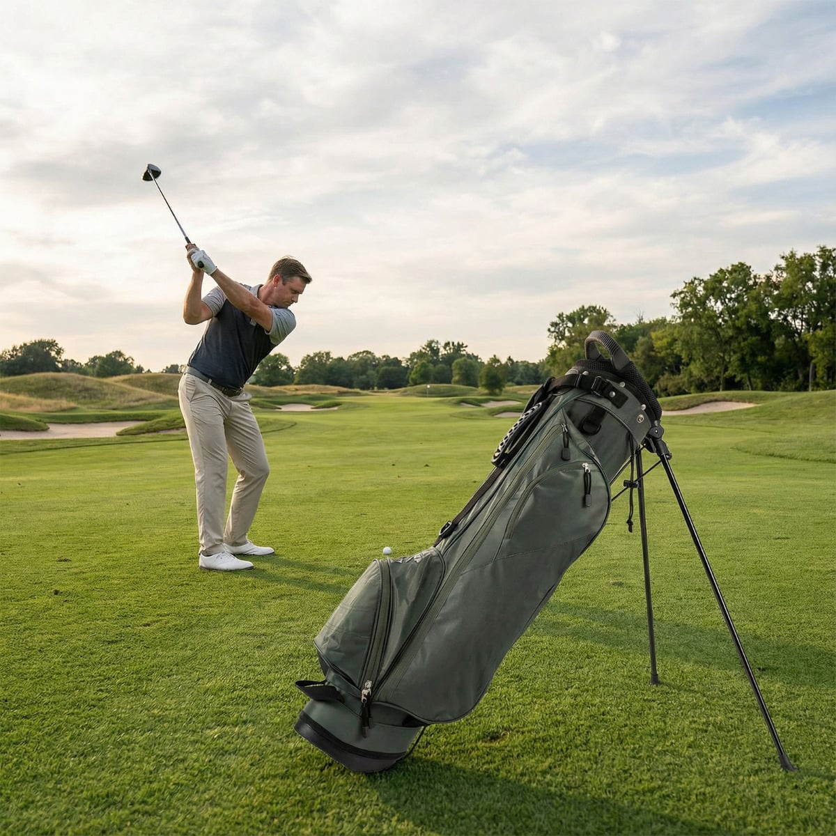 Golf Stand Bag with 4 Way Dividers-Dark Green