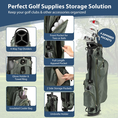 Golf Stand Bag with 4 Way Dividers-Dark Green