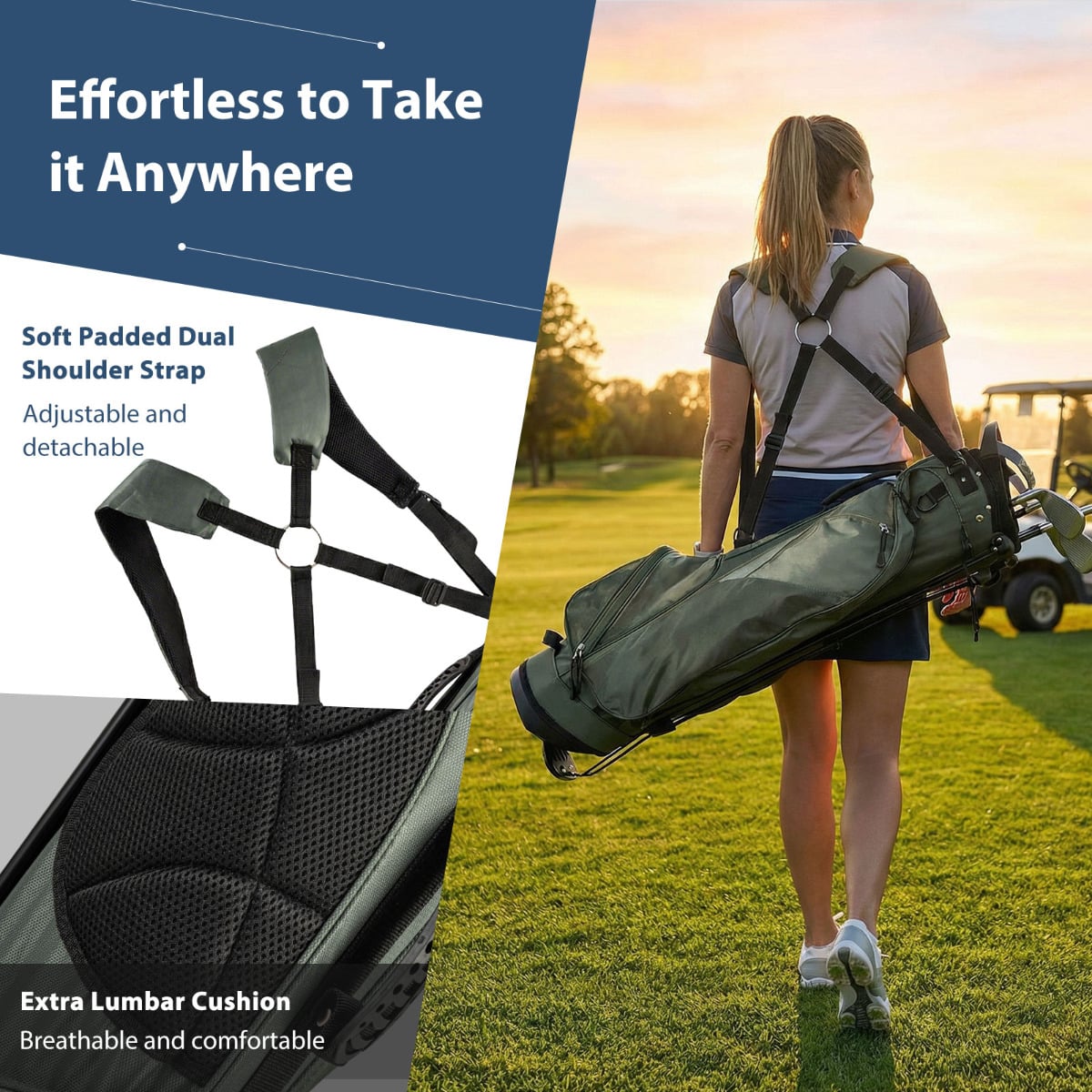 Golf Stand Bag with 4 Way Dividers-Dark Green
