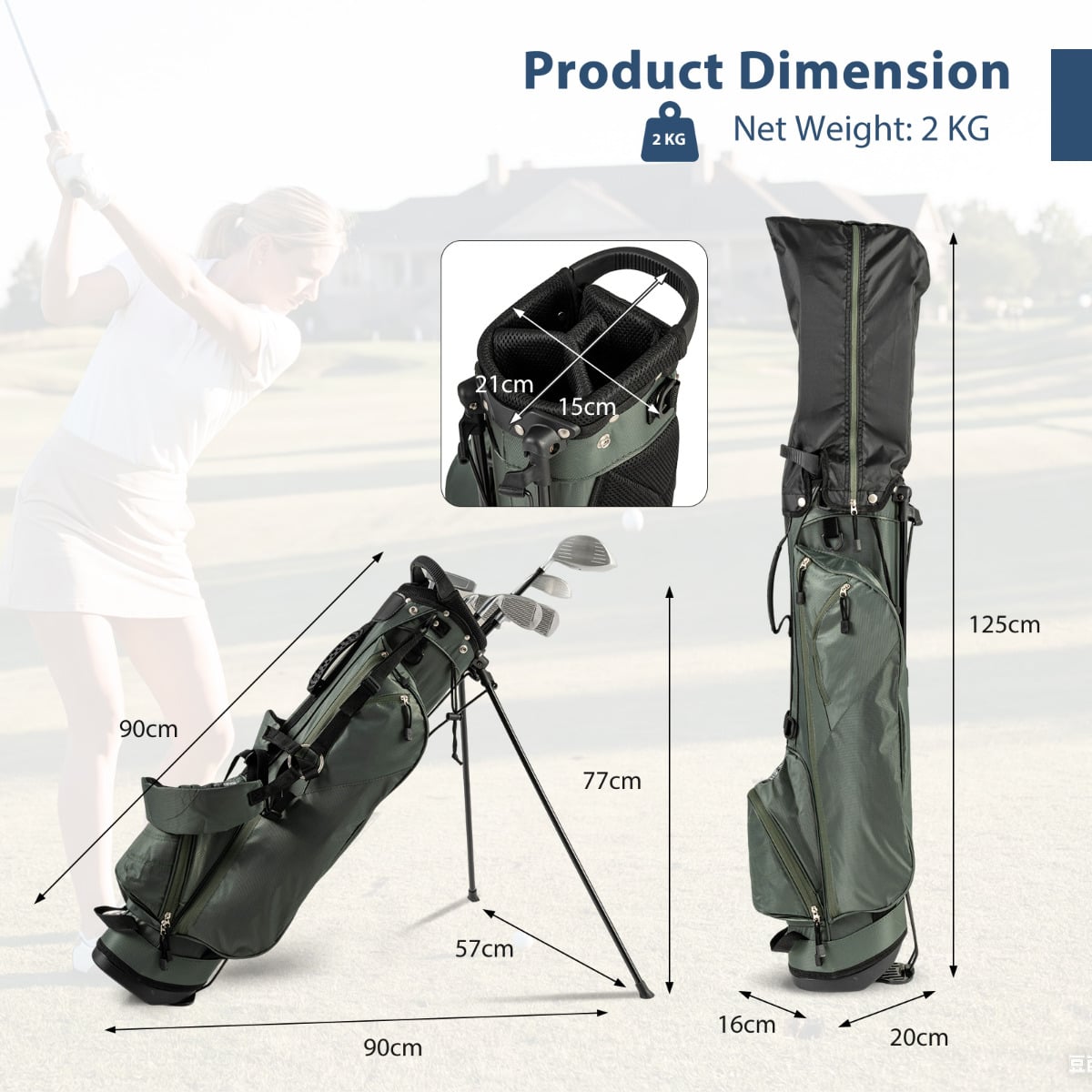 Golf Stand Bag with 4 Way Dividers-Dark Green