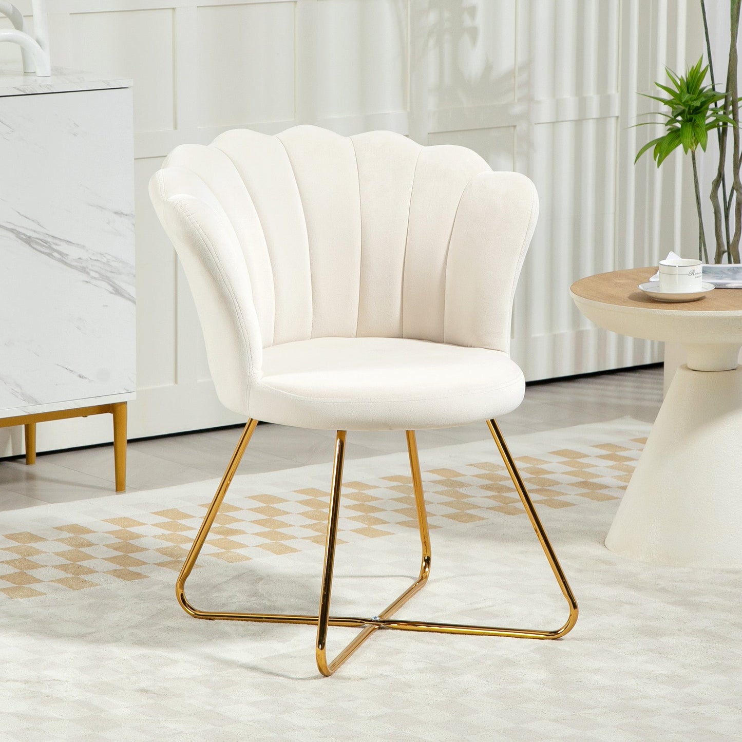 HOMCOM Velvet-Feel Lotus Petal Accent Chair - Cream